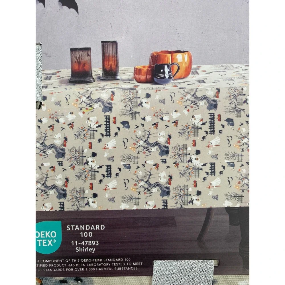Lunaville Tablecloth Halloween 60x102 Tan Ghost Cat Pumpkin Oblong Fall Autumn